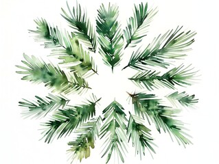 Sticker - Vibrant Watercolor Pine Needles Arranged in Starburst Pattern on White Background