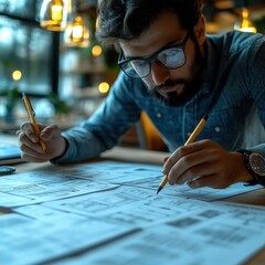 Focused Designer Working on Website Layout