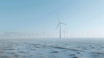 Wall Mural - Majestic Wind Turbines Turning on Vast Open Plain Representing Renewable Energy Industry