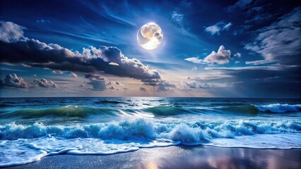 Wall Mural - moonlight reflections on ocean waves at night