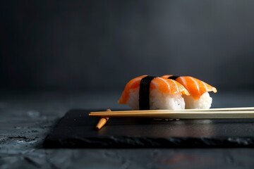 Wall Mural - Sushi on a black background - generative ai