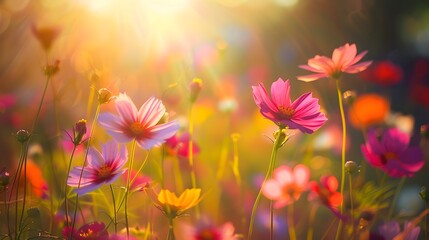 Wall Mural - Vibrant Floral Field Swaying in the Breeze Symbolizing the Beauty of New Beginnings in Nature