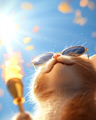 A confident cat wearing sunglasses enjoys a sunny day, capturing the essence of carefree summer fun and stylish charm.