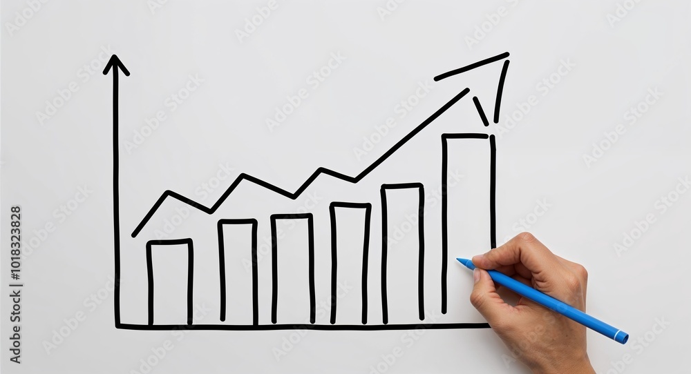 Hand drawing clipart of a business graph arrow up on plain white ...