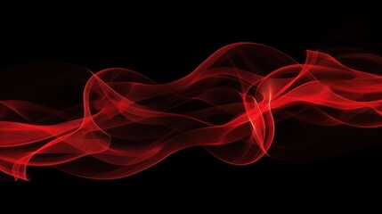 Wall Mural - horizontal abstract thin red smoke middle on black background. Red color clouds