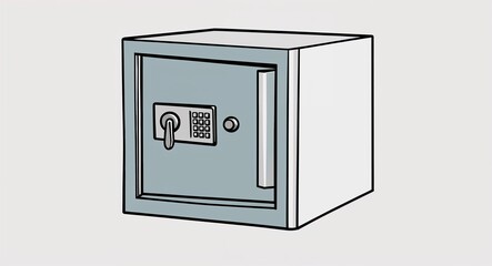 Hand drawing clipart of a safe deposit box closed on plain white background