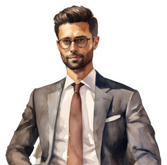 Canvas Print - PNG Portrait necktie glasses blazer.