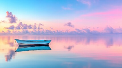 Tranquil Boat on Serene Water at Sunrise