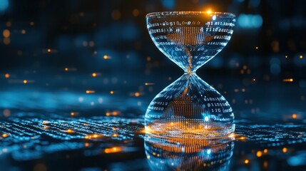 Digital pixel hourglass or binary code flowing like sand for time management applications,