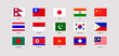 © nataliesezam - China, India, Taiwan, Japan, South Korea, Thailand, Indonesia, Pakistan, Philippines flags vector illustration. Asian states national symbols set with countries names. Asia simple official flags icons