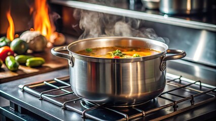 national soup in a cauldron on the stove