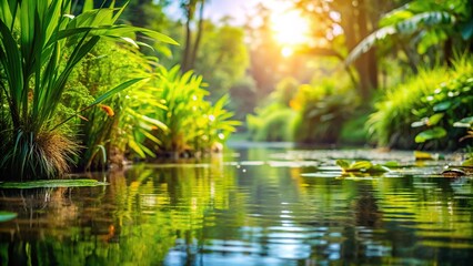 Wall Mural - natural background of water and plants in medium shot