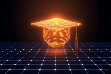 Digital Graduation Cap on a Futuristic Grid