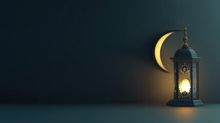 Wall Mural - Ramadan Kareem background with Arabic lanterns and crescent moon 