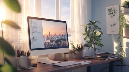 Wall Mural - 16. a serene home office setup designed for virtual assistants with motivational decor
