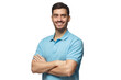 © Damir Khabirov - Smiling handsome young man in blue polo shirt standing with crossed arms