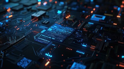 Abstract Circuitry with Glowing Lines