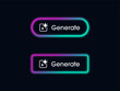 © S and V Design - Generate AI button. Buttons neon color with Generate AI symbols. Artificial intelligence and machine learning technology concept. Press buttons to generate ideas Vector illustration.