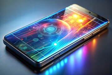Canvas Print - futuristic mobile device neon display with abstract designs and innovation