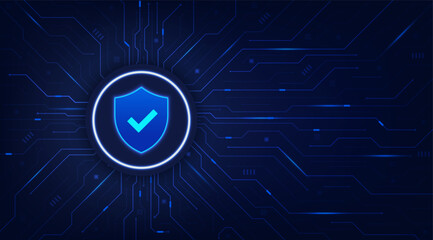 Leinwandbilder - Shield on circuit board. Secure system and network protection technology concept. Cyber security technology futuristic background. Vector illustration design for banner and template.