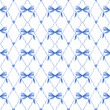 © lunata - Hand drawn watercolor blue bows and hearts. Seamless pattern. Valentines design for romantic invitations design, coquette core, girls decor