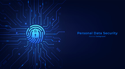 Leinwandbilder - Fingerprint with padlock on circuit board. Personal data and network protection technology. Cyber security technology futuristic background. Vector illustration design for banner and template.