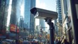 © Ekkarat_Studio - High-angle shot of a modern surveillance street camera mounted on a light pole in a busy city environment