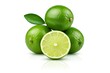 © Henhen - A group of fresh limes with one cut in half on a white background.
