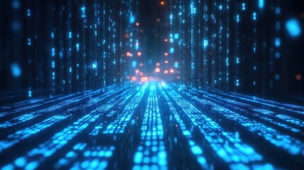 Abstract digital Binary Code background with Glowing Blue Digits in technology concept,