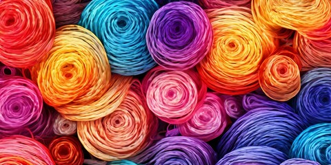 Poster - A colorful array of yarns in various shades of red, blue, yellow, and green