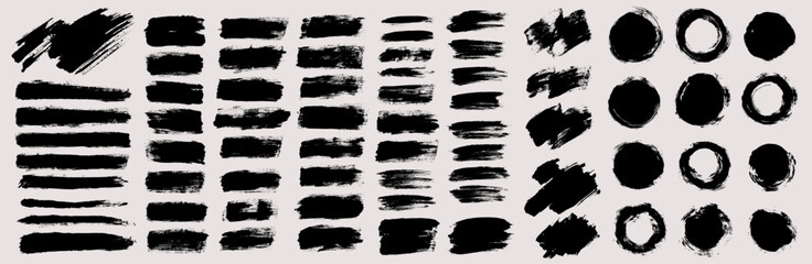 Fototapete - Brush strokes vector. Long, rectangle, round and swoosh painted shapes and textured frames.