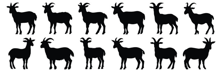 Goat silhouettes set, animal pack of vector silhouette design, isolated background.