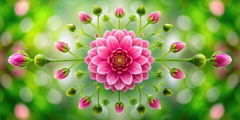 nice pink flower and buds in green natural background
