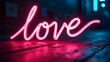 © Dackshina - Word 'Love' with neon signboard glowing background on romantic night for valentine wallpaper idea