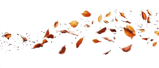 autumn leaves swirling in the wind, isolated on white.