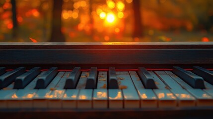 Piano Keys in the Glow of an Autumn Sunset