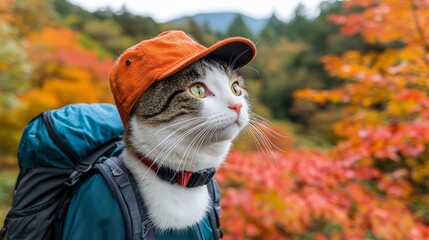 Cat in Autumn Forest Immersing in Life?s Cycles and Seasons