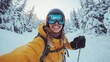 © Fokasu Art - Happy skier taking a selfie on the snowy mountains, fun and adventure vibes in the winter forest