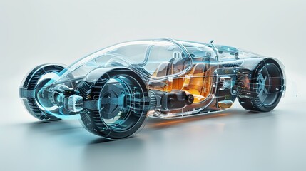 Futuristic autonomous vehicle with transparent body and advanced tech