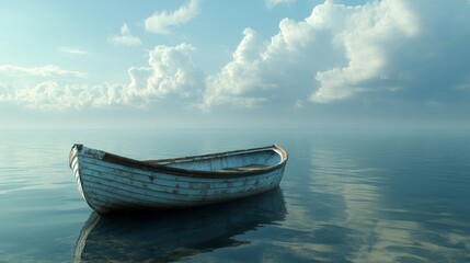 A small white boat is floating in the ocean