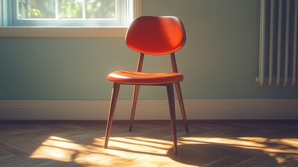 Wall Mural - A red chair is sitting in a room with a window