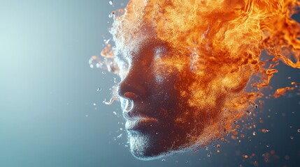 Wall Mural - A face made of fire and water