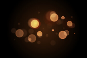 Poster - Sparkling golden particles, glowing bokeh lights isolated on dark transparent background