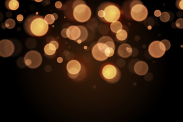 Poster - Sparkling golden particles, glowing bokeh lights isolated on dark transparent background