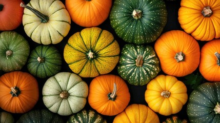 pumpkin varieties fresh harvest outdoor food background rustic top view vegetarian vegan snack