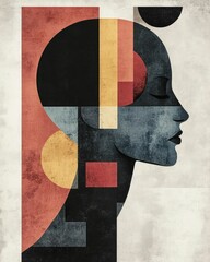 Poster - Striking minimalist poster featuring a single bold geometric figure surrounded by abstract patterns in a muted earthy color palette  The design showcases a harmonious balance of form color