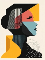 Poster - Striking and visually captivating abstract geometric portrait blending pop art inspired colors with a minimalist contemporary design  This digital features bold shapes patterns