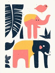 Canvas Print - This minimalist poster features a captivating combination of abstract animal shapes in soft pastel tones  blending simplicity with bold  eye catching design elements  The stylized