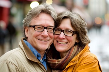 Poster - Portrait of happy senior couple in the city. Focus on man