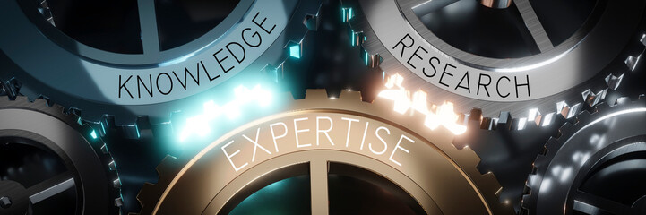 Wall Mural - Expertise, knowledge, research - gears concept - 3D illustration